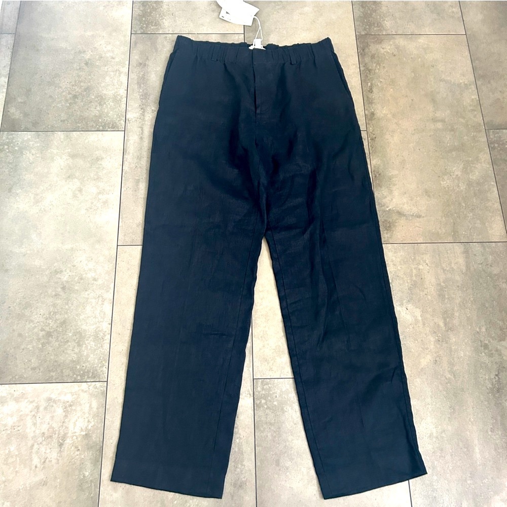 NEW COS navy blue recycled linen drawstring pants 34R